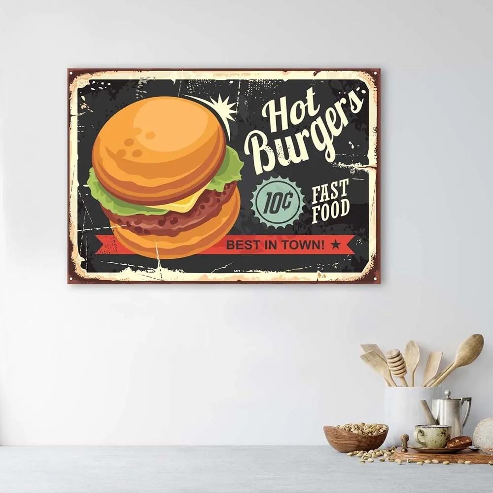 Obraz na plátně Horké hamburgery s retro nápisem - 100x70 cm