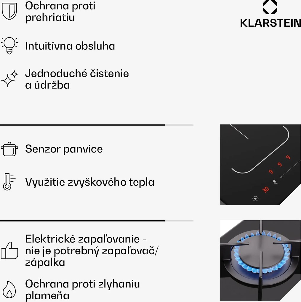 Klarstein MultiChef 5 Wok, indukčná a plynová varná doska, 5 varných zón, 3 plynové horáky, 2 indukčné varné dosky, FlexZone