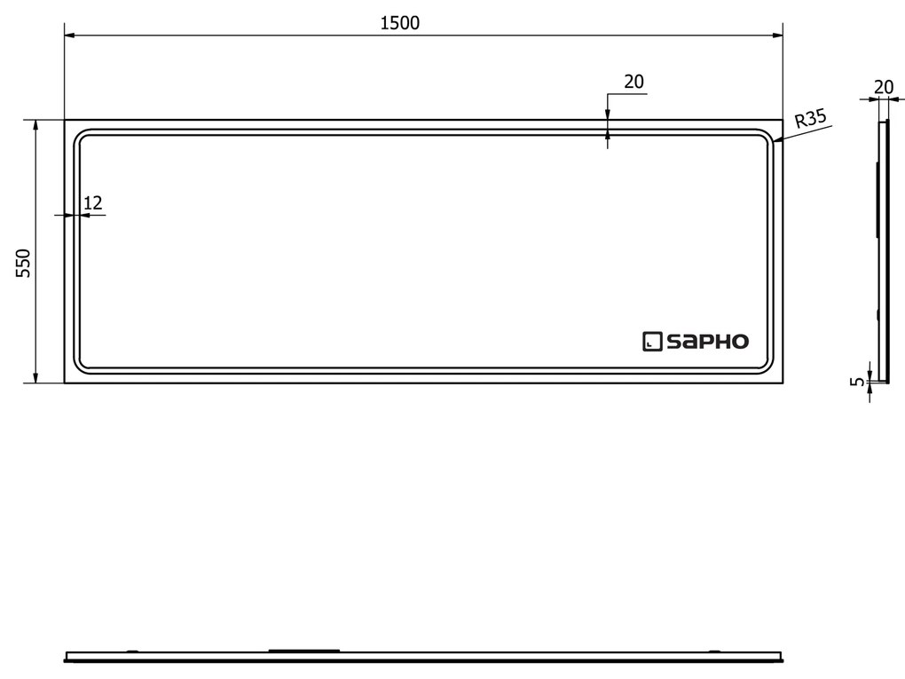 Sapho Sapho, GEMINI LED podsvietené zrkadlo 1500x550mm, GM150