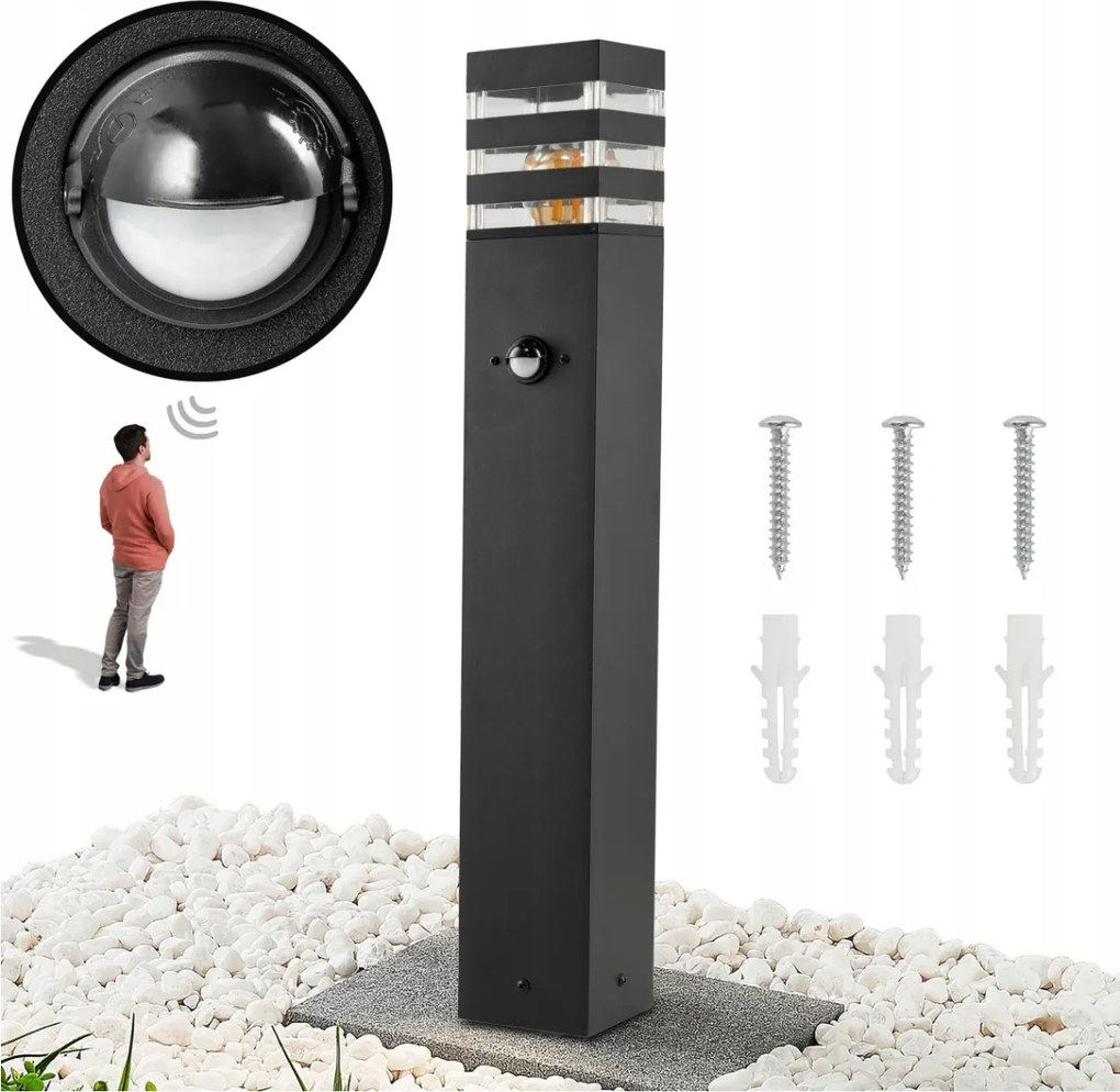 BERGE Záhradná lampa Malibu - ME0021 - E27 - 60 cm - čierna - pohybové čidlo