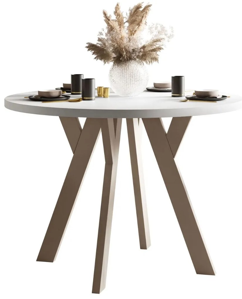 OKRÚHLY ROZKLADACÍ JEDÁLENSKÝ STÔL EWALD BIELY MATNÝ + KAŠMÍROVÉ NOHY 100/140 cm