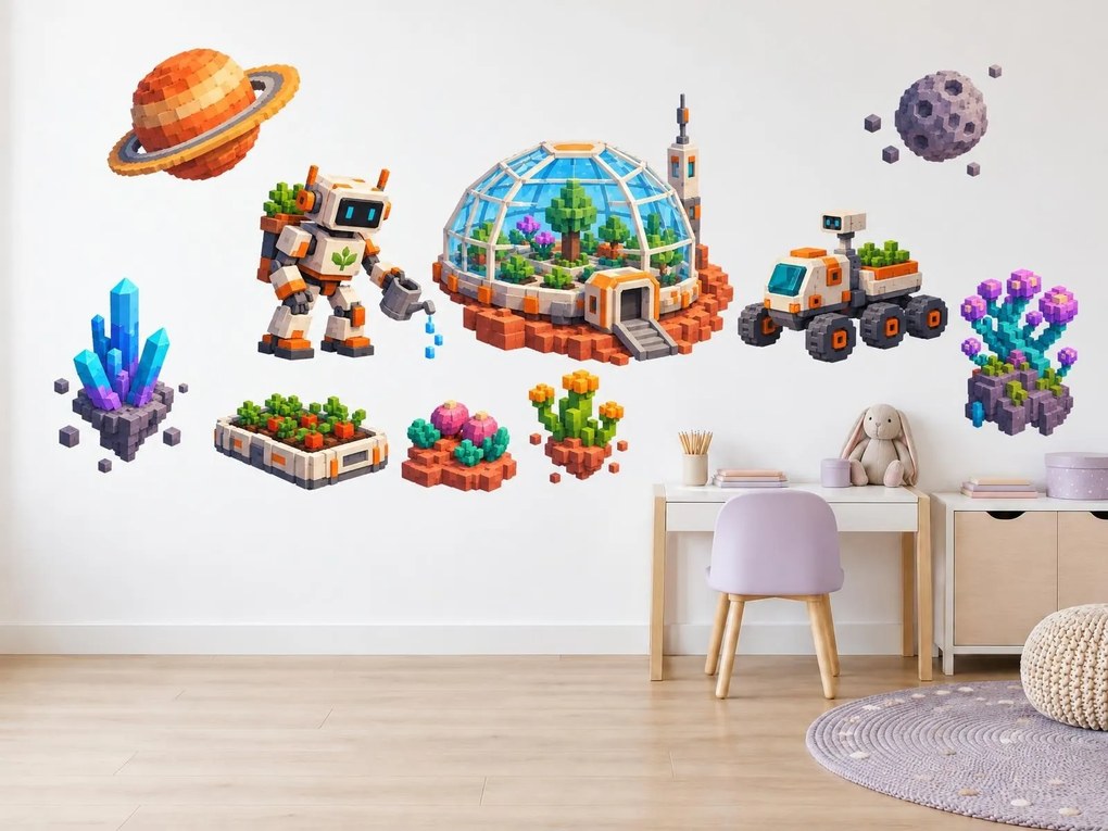 Minecraft Vesmírná zahrada s robotem arch 46 x 34 cm