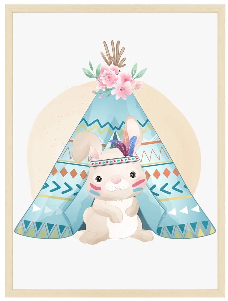 Boho Animals - zajko s teepee - obraz do detskej izby Bez rámu | Dolope