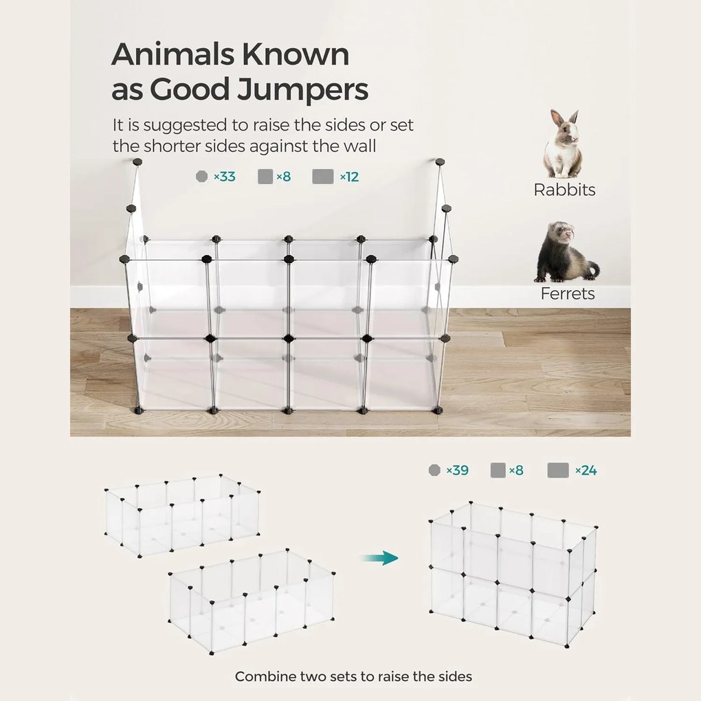 Ohrádka pre domáce a malé zvieratá s podlahou, plastová klietka, biela