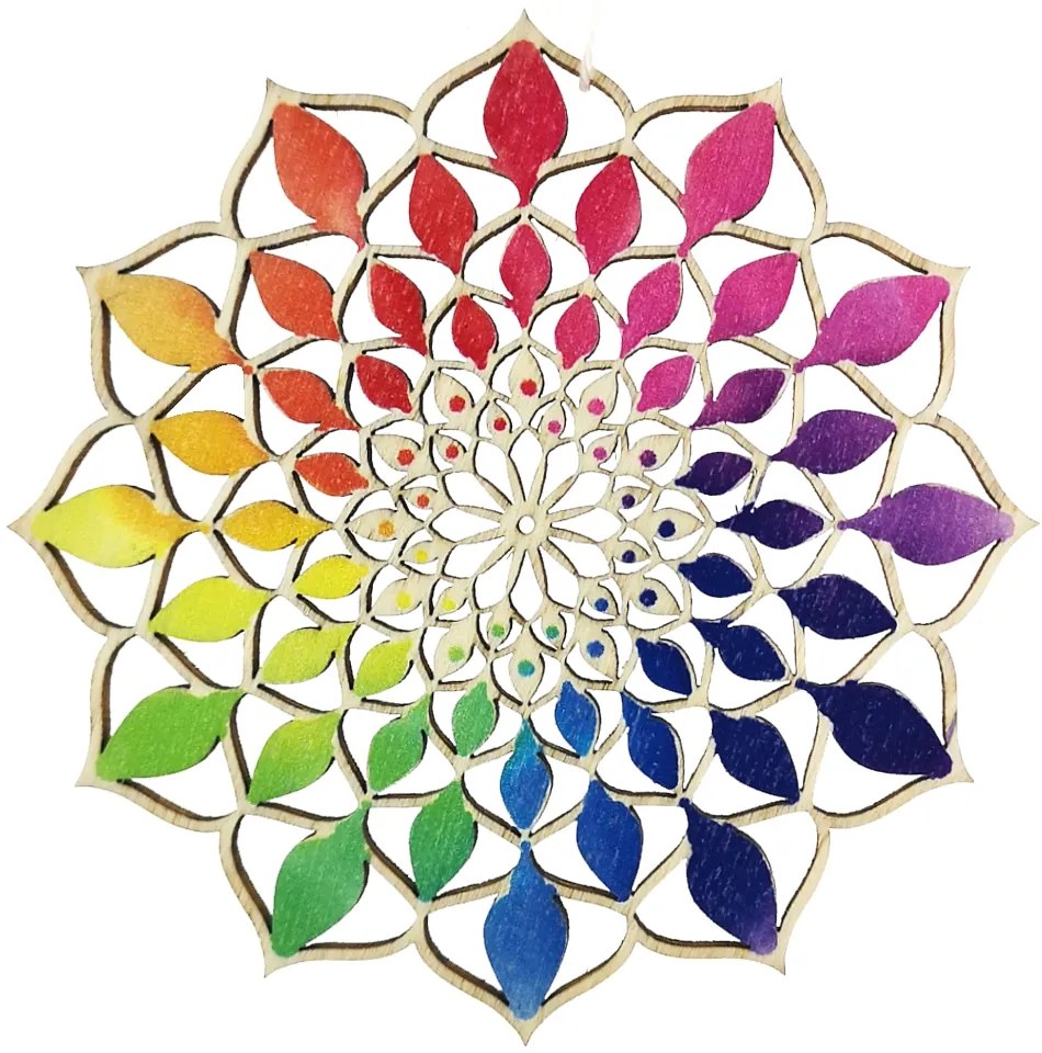 AMADEA Drevená dekorácia mandala dúha 9 cm