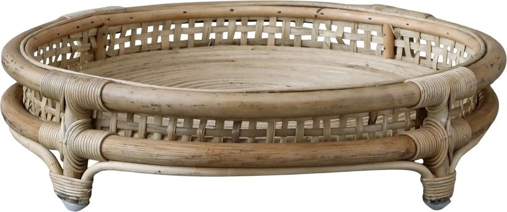 Prírodný ratanový okrúhly podnos na nôžkach French - Ø 36*9 cm