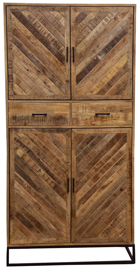 Nástenná skrinka z mangového dreva s dvomi zásuvkami a 4 dvierkami Reno 100 cm Mahom