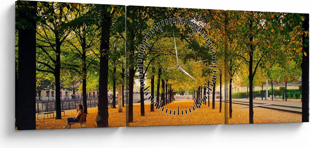 Obraz aleje jesenných stromov (s hodinami) (90x30 cm)