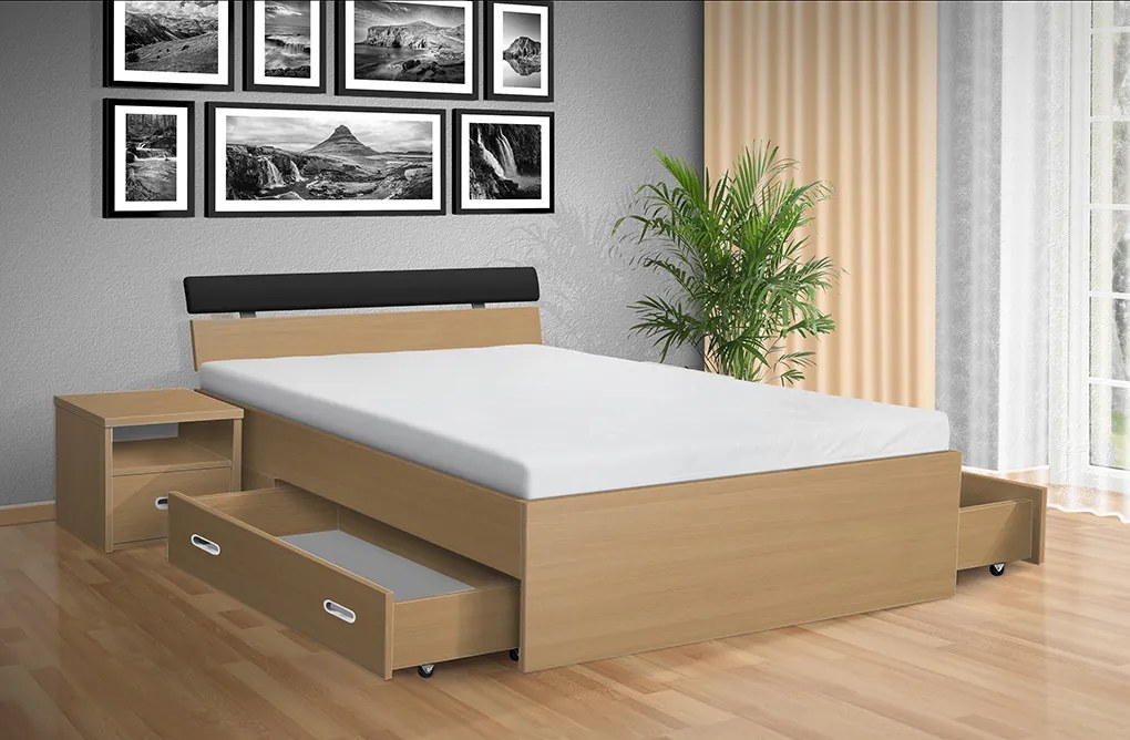 Nabytekmorava Drevená posteľ RAMI - M 180x200 cm dekor lamina: OŘECH LYON 9614, matrac: BEZ MATRACÍ