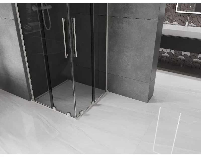 Mexen Velar L Duo, sprchový kút s posuvnými dverami 80 x 80 cm, 8mm šedé sklo, brúsená oceľ, 871-080-080-02-43-97