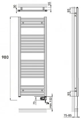 ZEHNDER Aura - elektrický radiátor 980 x 500 mm s vykurovacou tyčou 500W RAL 9005 čierna matná, PBEBZ-090-50/MQ