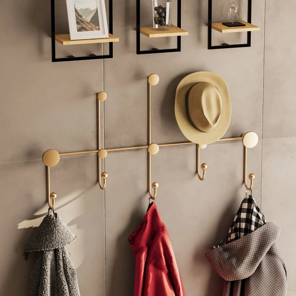 Nástenný kovový vešiak Iyon 80 cm zlatý