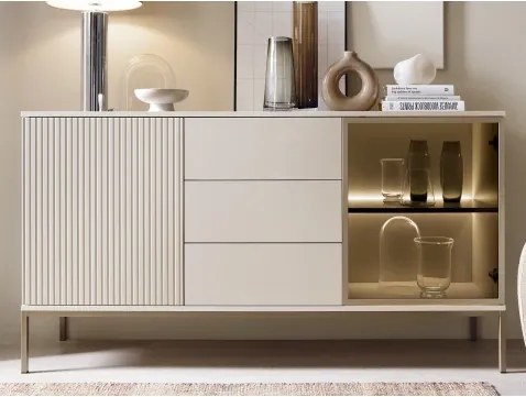 Komoda so zásuvkami Sento, kašmírovo béžová/šampaň, s osvetlením%