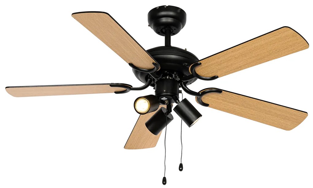 Stropný ventilátor čierny s ťahovým spínačom 3-svetlo - Mistral Jeana