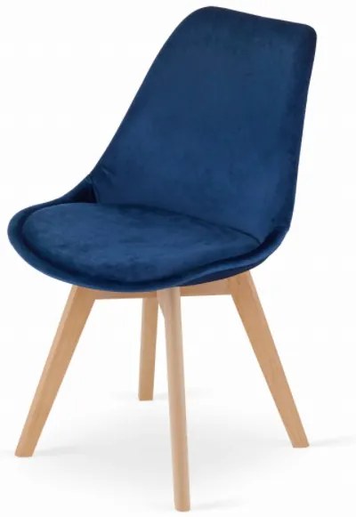 Zamatové stoličky London modré s prírodnými nohami 4ks