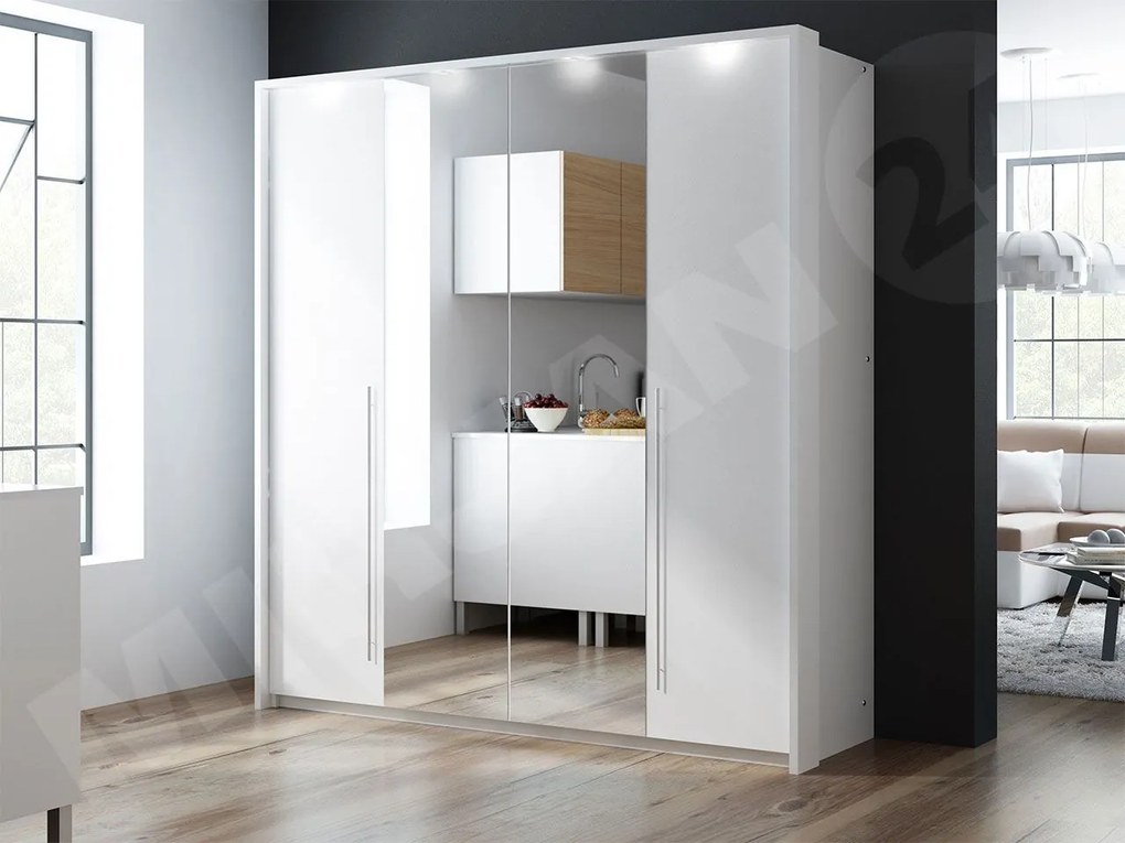 Skriňa Posero 210, Farby: biela / zrkadlo