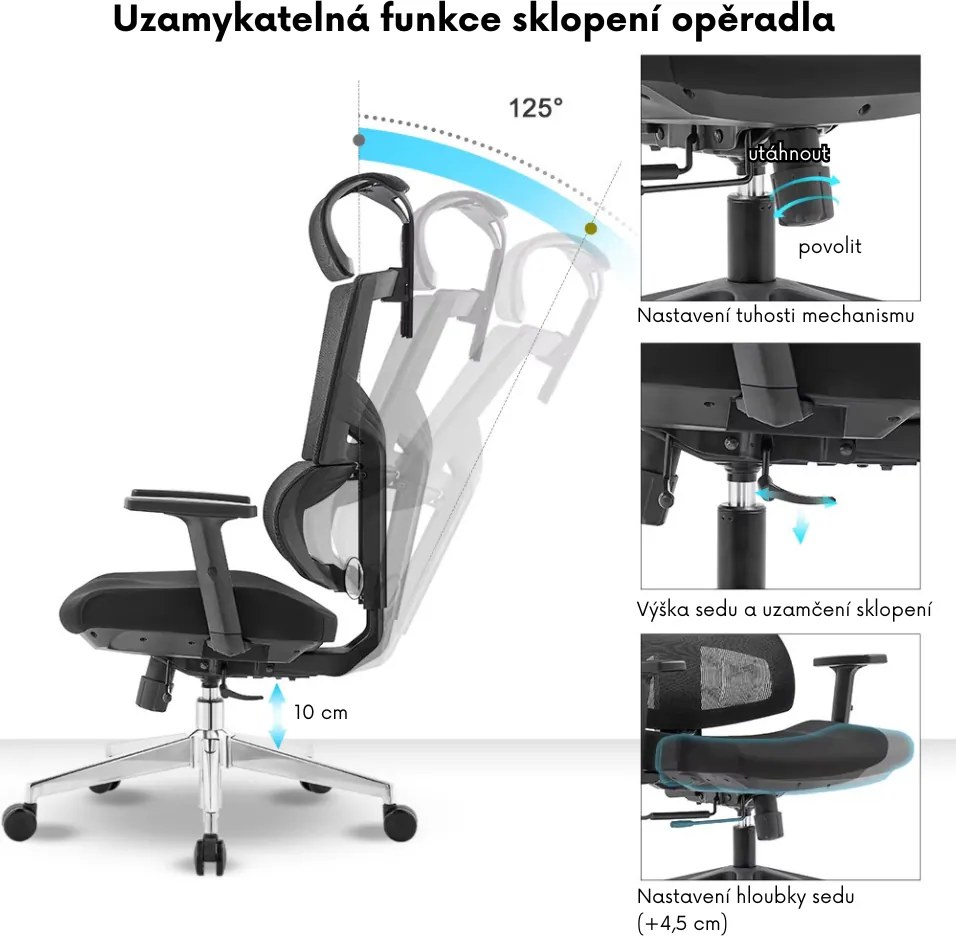 Kancelárska ergonomická stolička Neoseat ALINE — čierna, nosnosť 150 kg