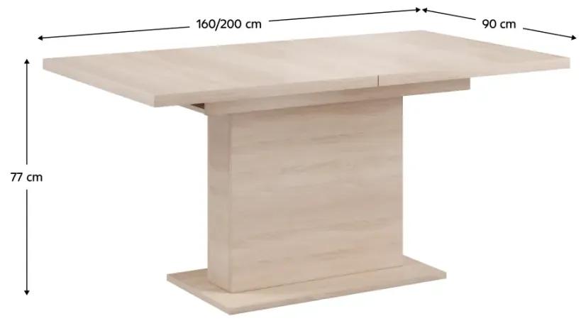 Jedálenský rozkladací stôl, dub sonoma, 160-200x90 cm, BOBA