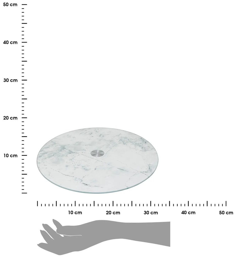 Sklenený otočný servírovací podnos White Marble, (fi) 32 cm
