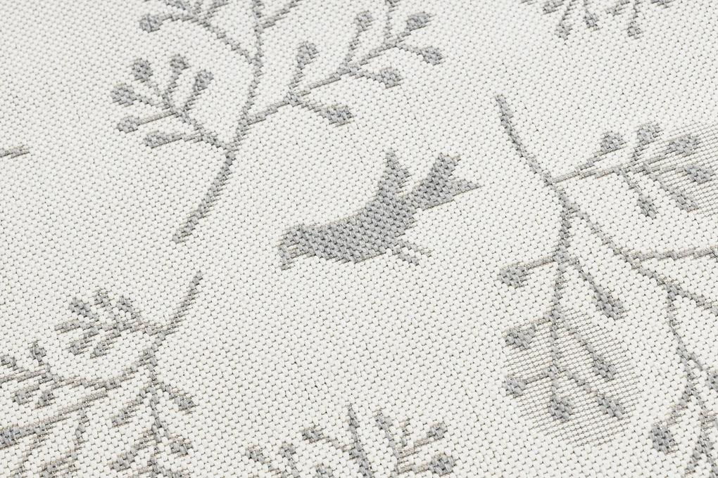 Koberec FLAT 48774/367 Listy Vtáci - krémová sivá Veľkosť: 120x170 cm