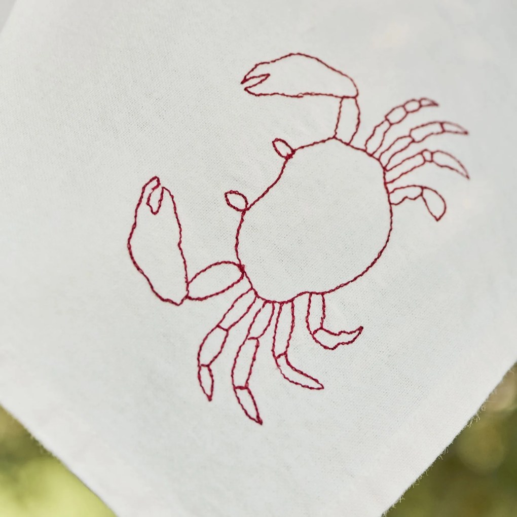 Ib Laursen Bavlnená utierka Crab Embroidered