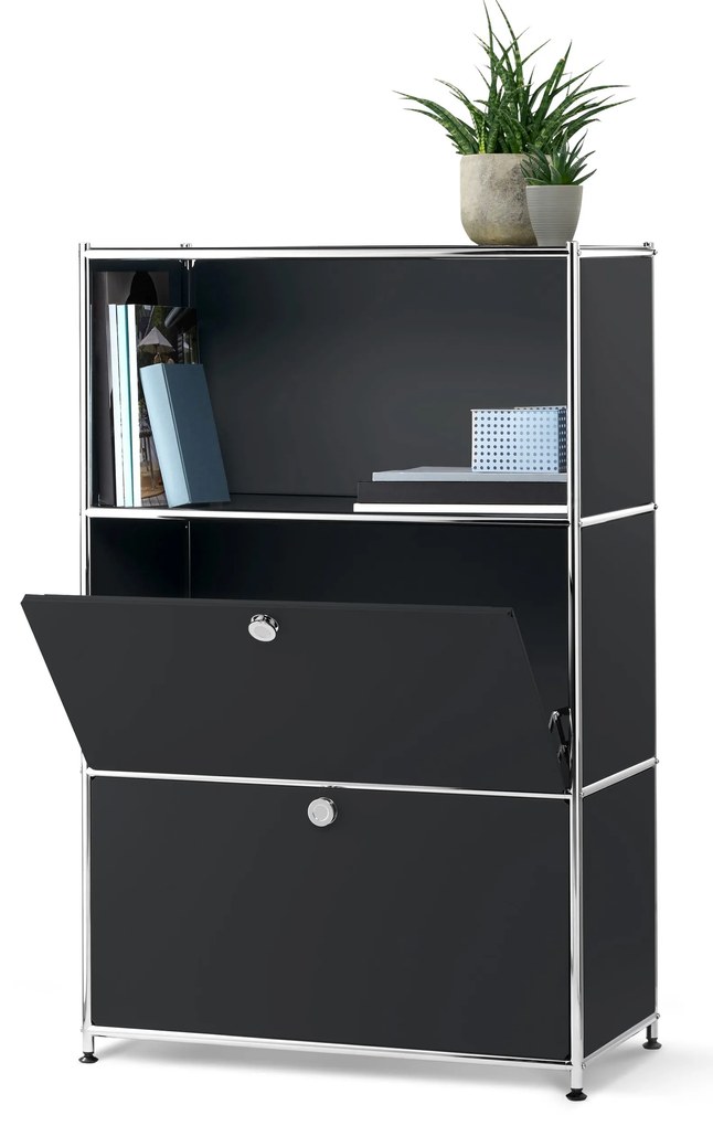 Kovový regál »CN3« s 2 výklopnými priehradkami, čierny