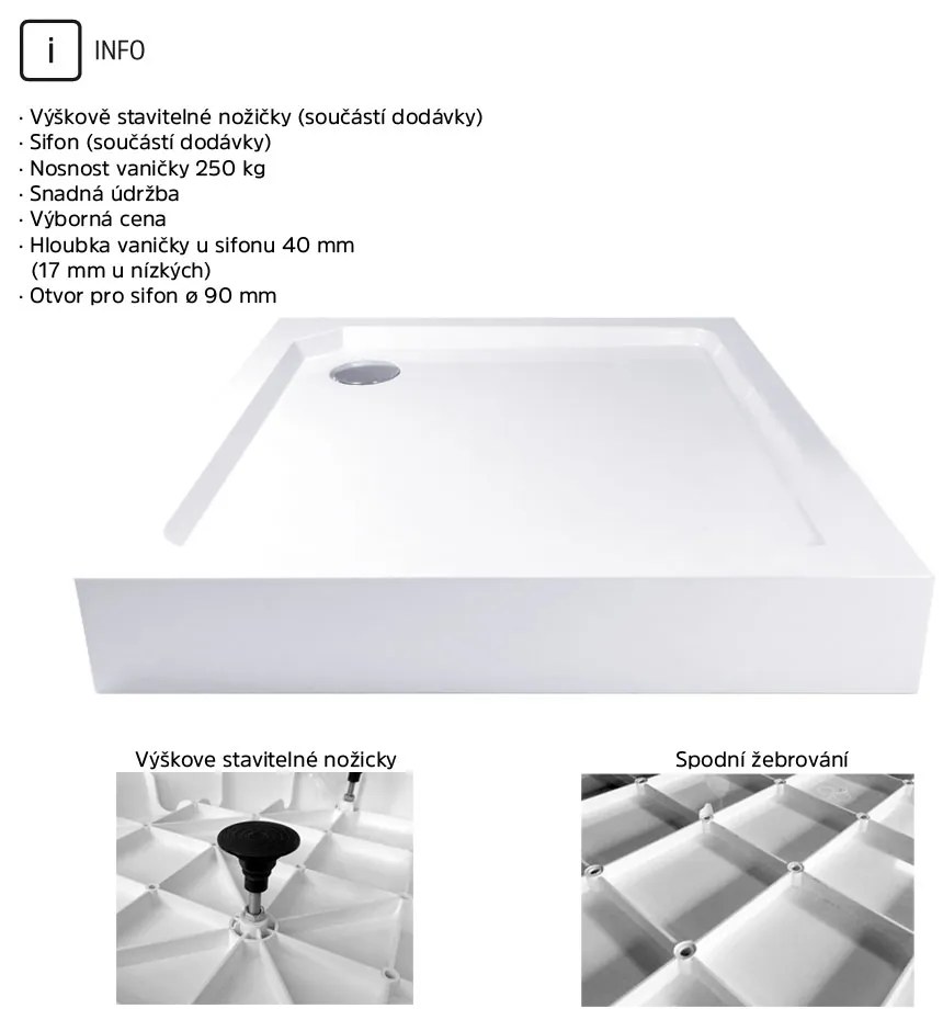 Mereo Mereo, Kora Lite sprchový set: sprchovací kút 90x90x185 cm, chróm ALU, sklo číre, 90 cm, vanička, sifón, MER-CK34123ZH
