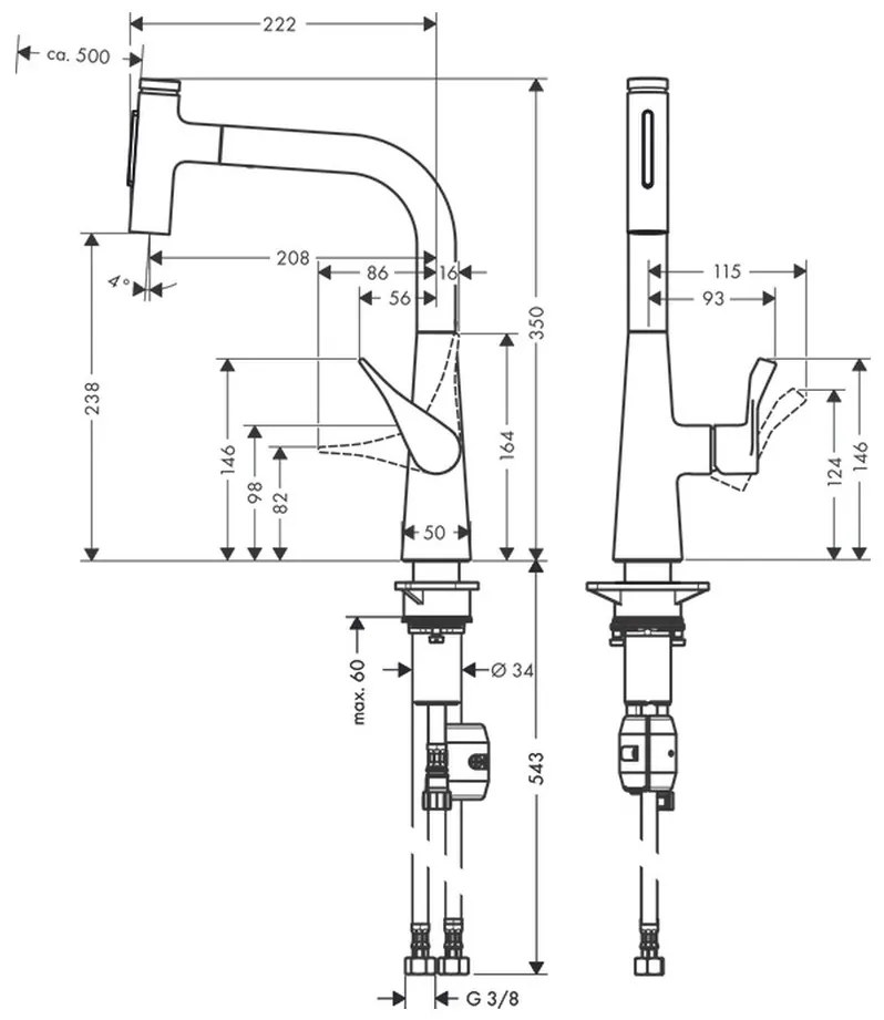 Hansgrohe M71, drezová batéria Metris Select s výsuvnou spŕškou, vzhľad nerezový, HAN-73822800