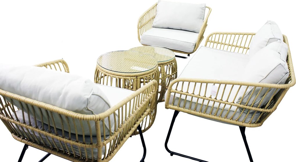 Garden Line ZÁHRADNÝ NÁBYTOK (SOFA, 2 STOLIČKY, 2 STOLY) - HNEDÁ, VANKÚŠE - ŠEDÁ *7534