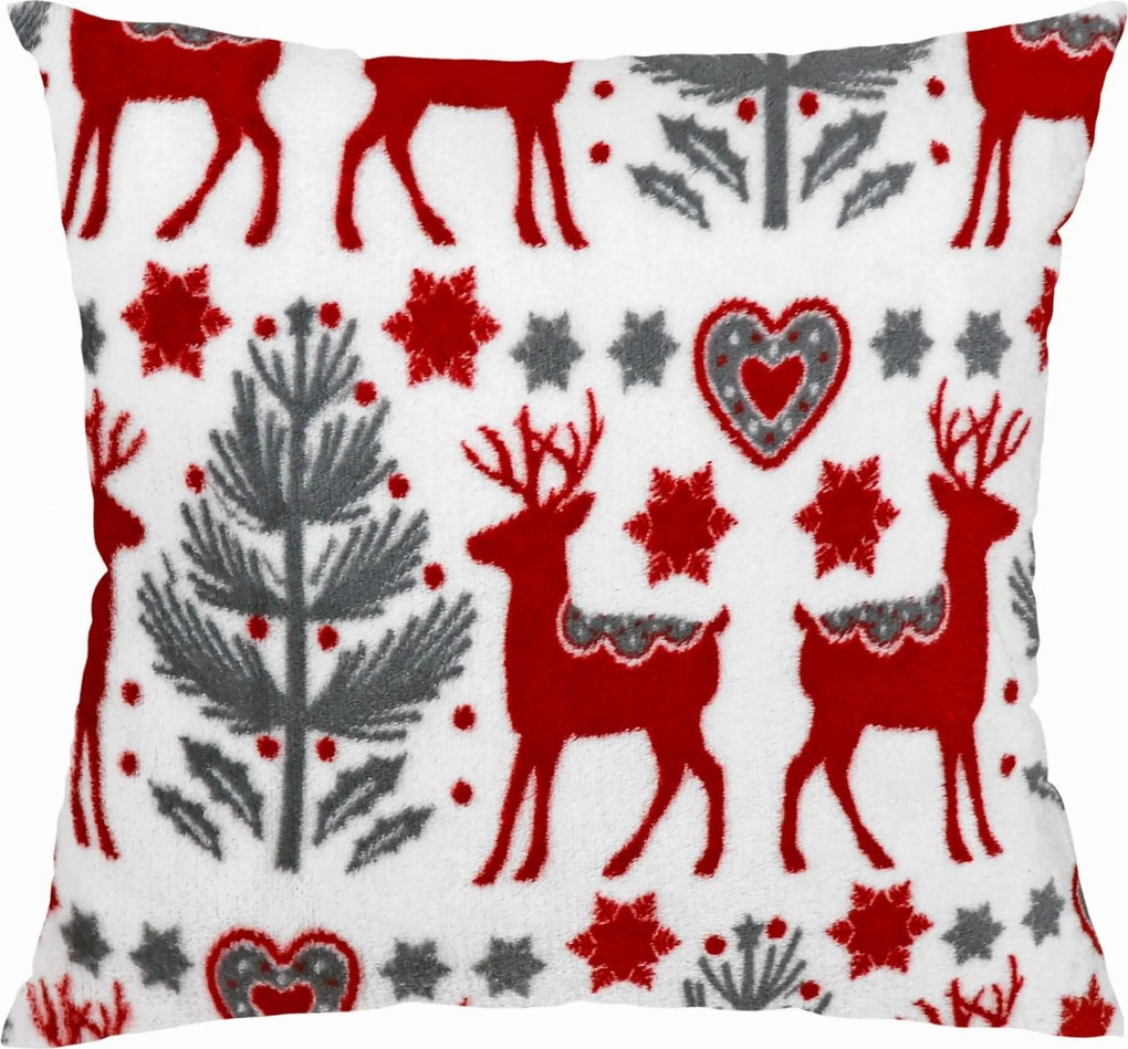 Vianočná obliečka na vankúš SCANDI 40x40 cm - jelene - šedá/červená/biela