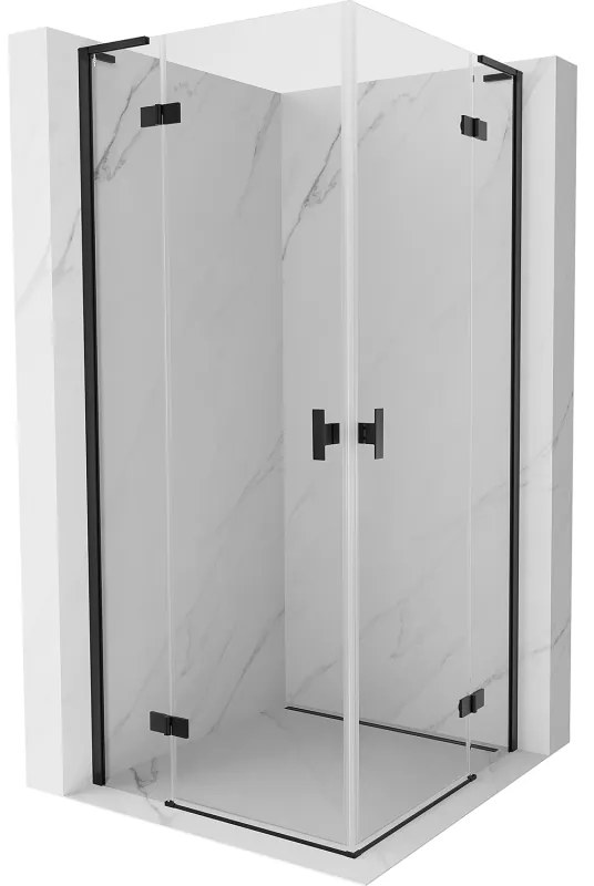 Mexen Mist-H L Duo, 2-krídlový sprchový kút 75 x 75 cm, číre sklo, čierny profil, 8A5L-075L-075P-70-00