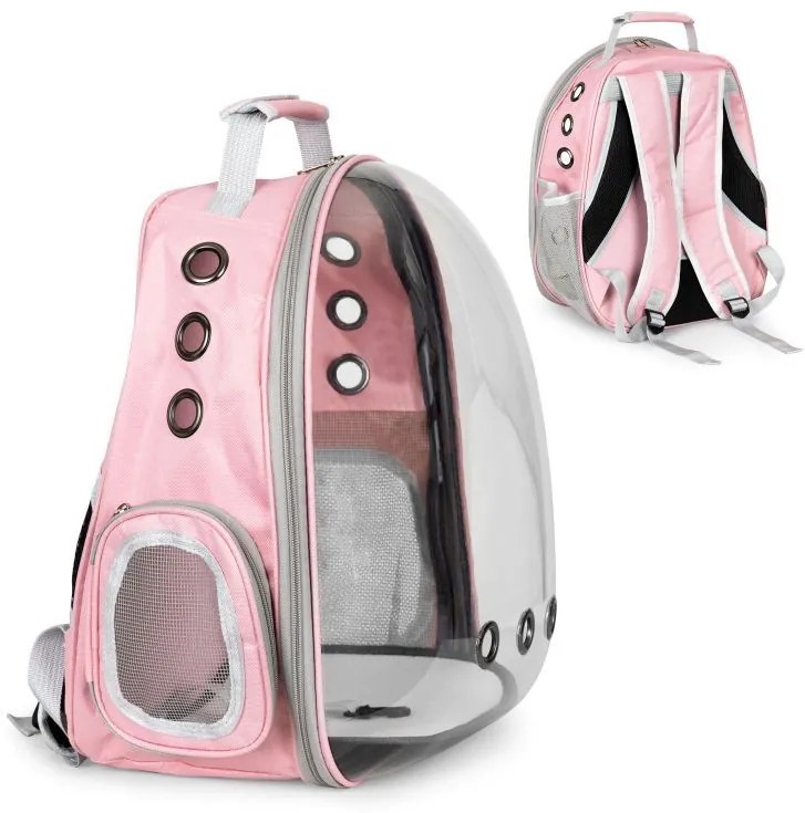 Transportný batoh so sklom pre mačku alebo psa - ružový