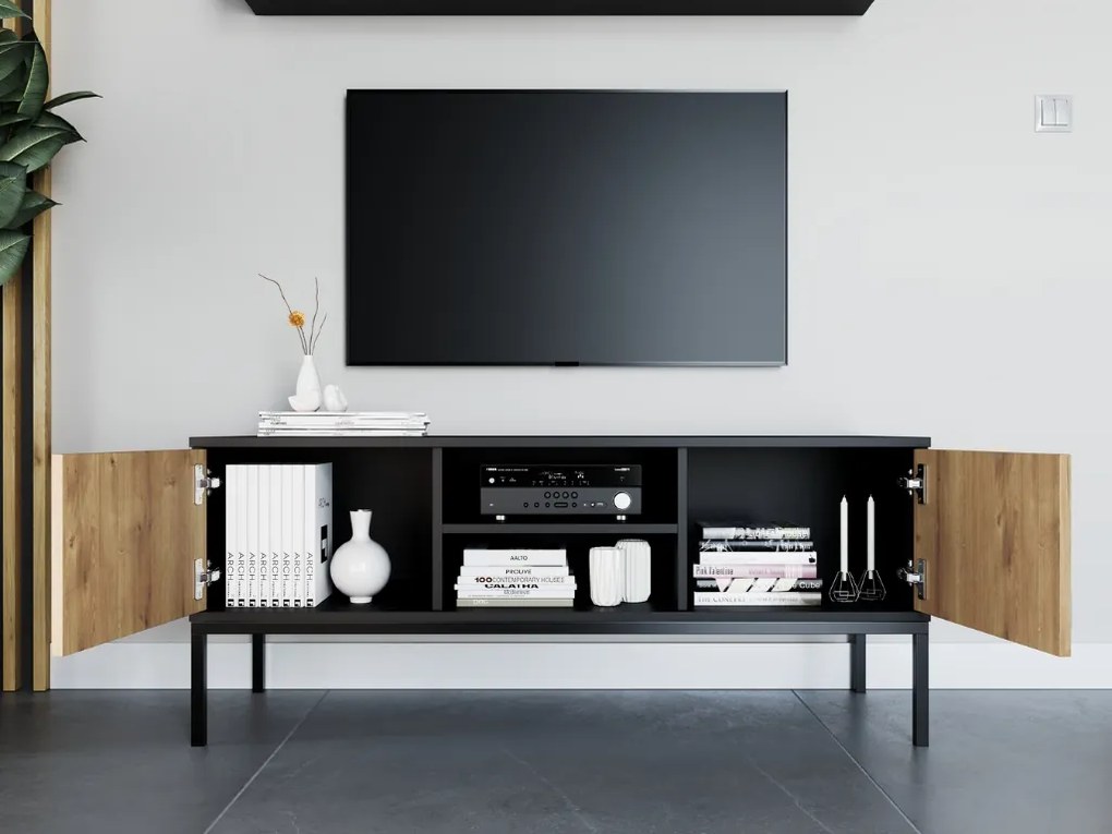 TV stolík LANZZI 120x40 cm, čierna/dub artisan
