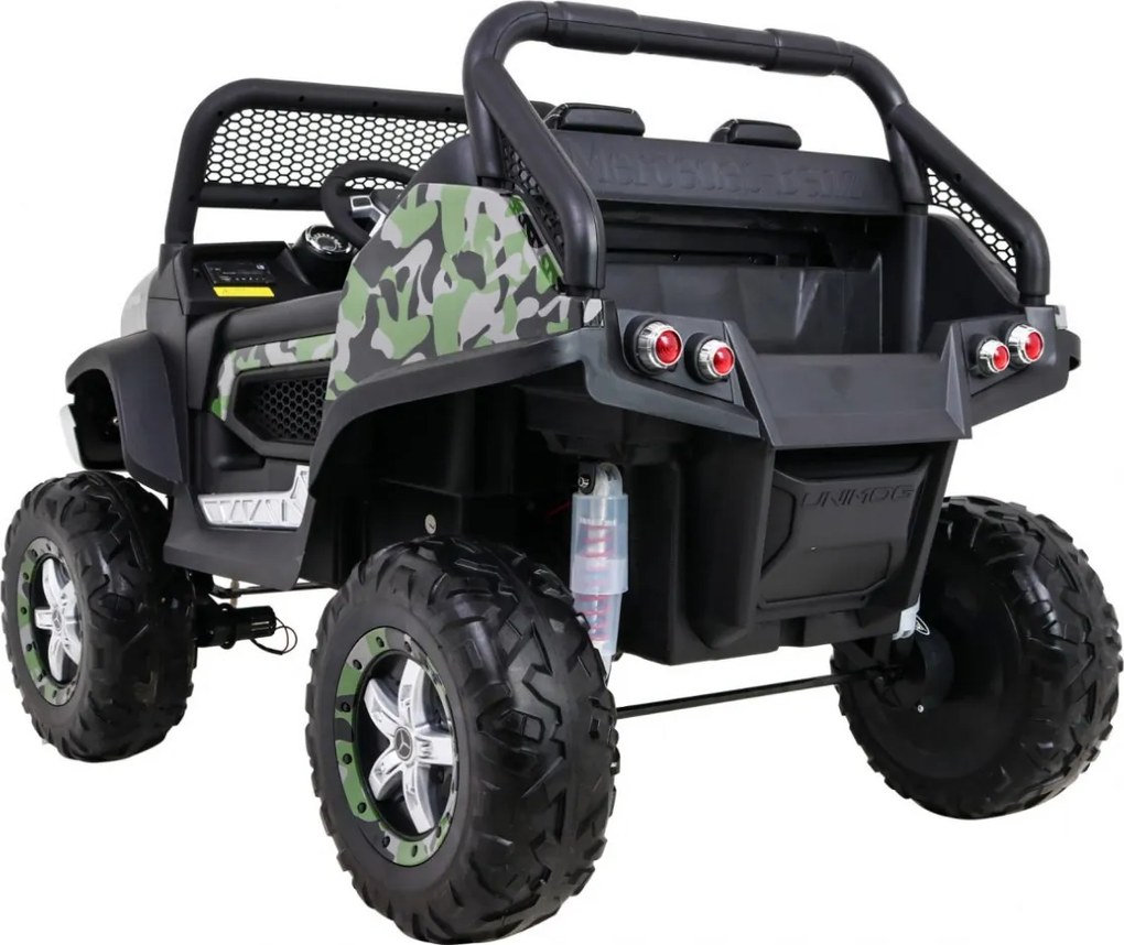 Ramiz Mercedes Benz Unimog pre deti farba Moro + 4x4 + diaľkové ovládanie + nosič batožiny + bezplatné štartovanie + rádio MP3 + LED