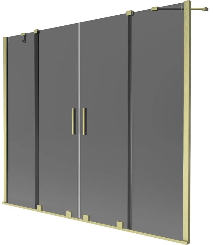 Mexen Velar Duo, 2-krídlová posuvná vaňová zástena 170 x 150 cm, 8mm šedé sklo, zlatý matný profil, 896-170-000-42-55