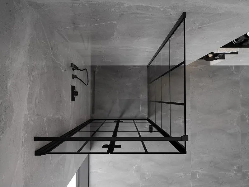 Mexen Mist-F T, 1-krídlový skladací sprchový kút ľavý 100 x 100 cm, číre sklo-čierna mriežka, 8A6T-100-100-70-77-L