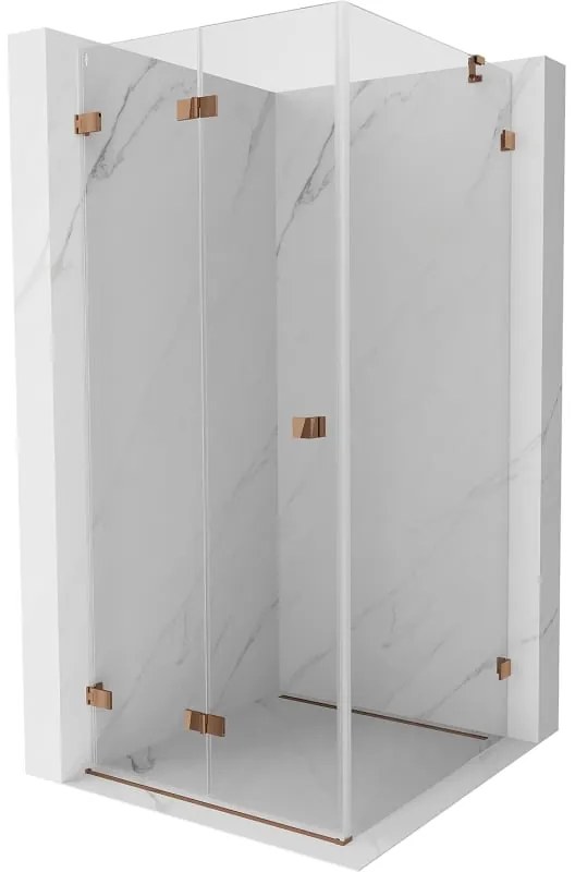 Mexen Lunar-F, 1-krídlový sprchový kút so skladacími dverami, ľavý, 80 x 80 cm, 8mm číre sklo, ružové zlato profil, 836-080-080-60-00-L