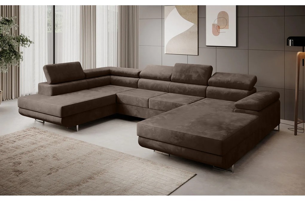 Rohová rozkladacia sedacia súprava U 274 MARYEN Pravá Svetlo hnedá