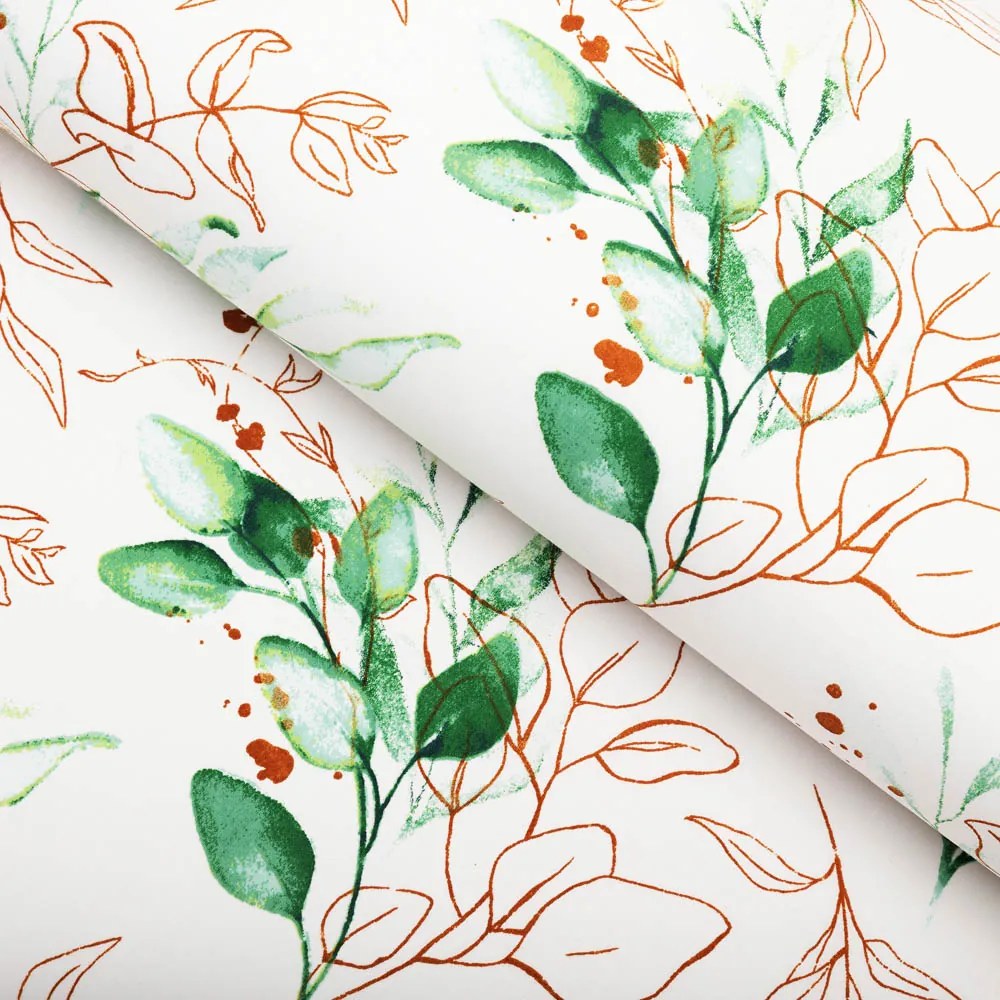 Biante Bavlnený obdĺžnikový obrus Sandra SA-706 Zeleno-hnedé vetvičky s lístkami na bielom 50x100 cm