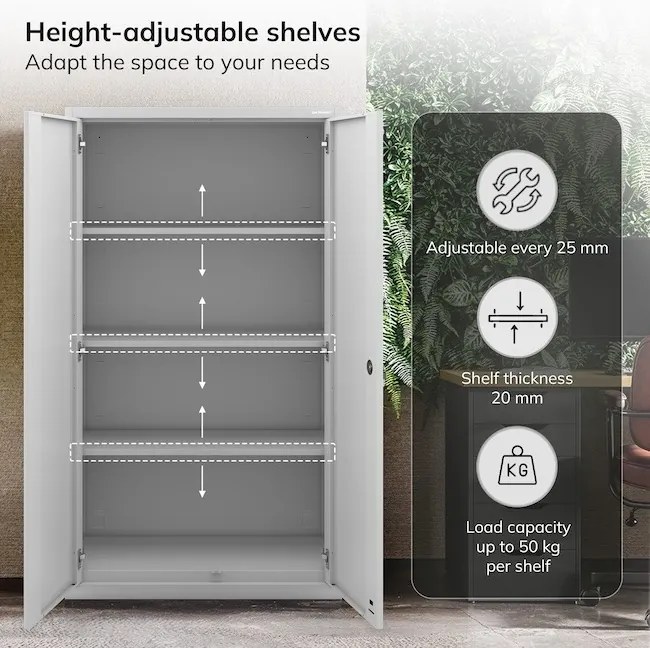 Modulárna kovová multifunkčná skriňa so zásuvkou sivá MEGAN 1850 x 900 x 400 mm