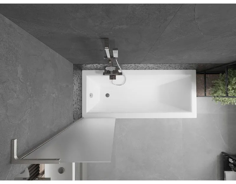 Mexen Next L, 1-krídlová vaňová zástena 50 x 150 cm, 6mm sklo námraza, 6mm číre sklo, profil brúsená oceľ, 895-050-000-03-30-97