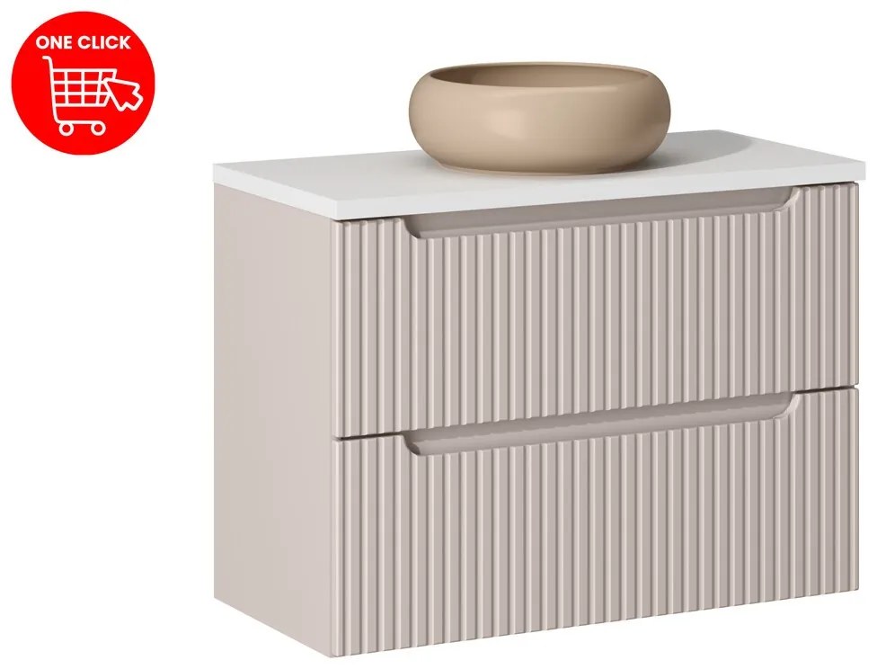 Závesná skrinka Nova Cashmere II s doskou a umývadlom 80 cm kašmír/biela