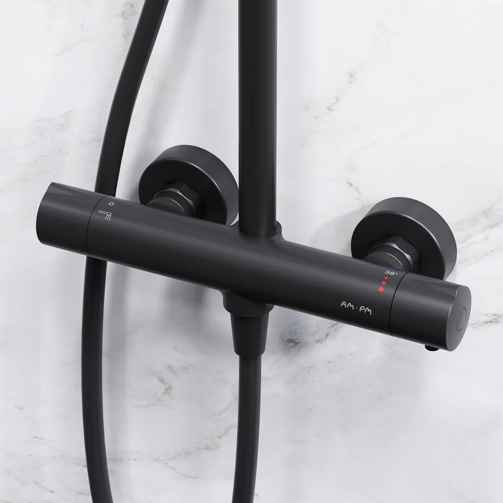 Sprchový systém AM.PM Like F07LA422 s termostatickou sprchovou batériou, čierny