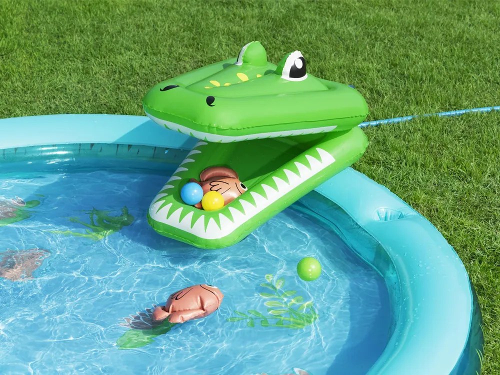 Nafukovacie ihrisko CROCODILE šmykľavka + postrekovač + loptičky Bestway 53166