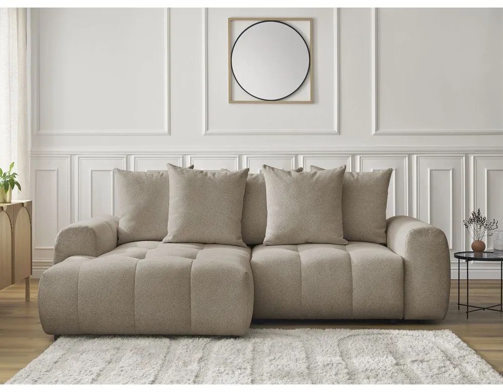 Béžová ženilková rozkladacia/s úložným priestorom rohová pohovka (ľavý roh/s leňoškou) Roxelane – Bobochic Paris