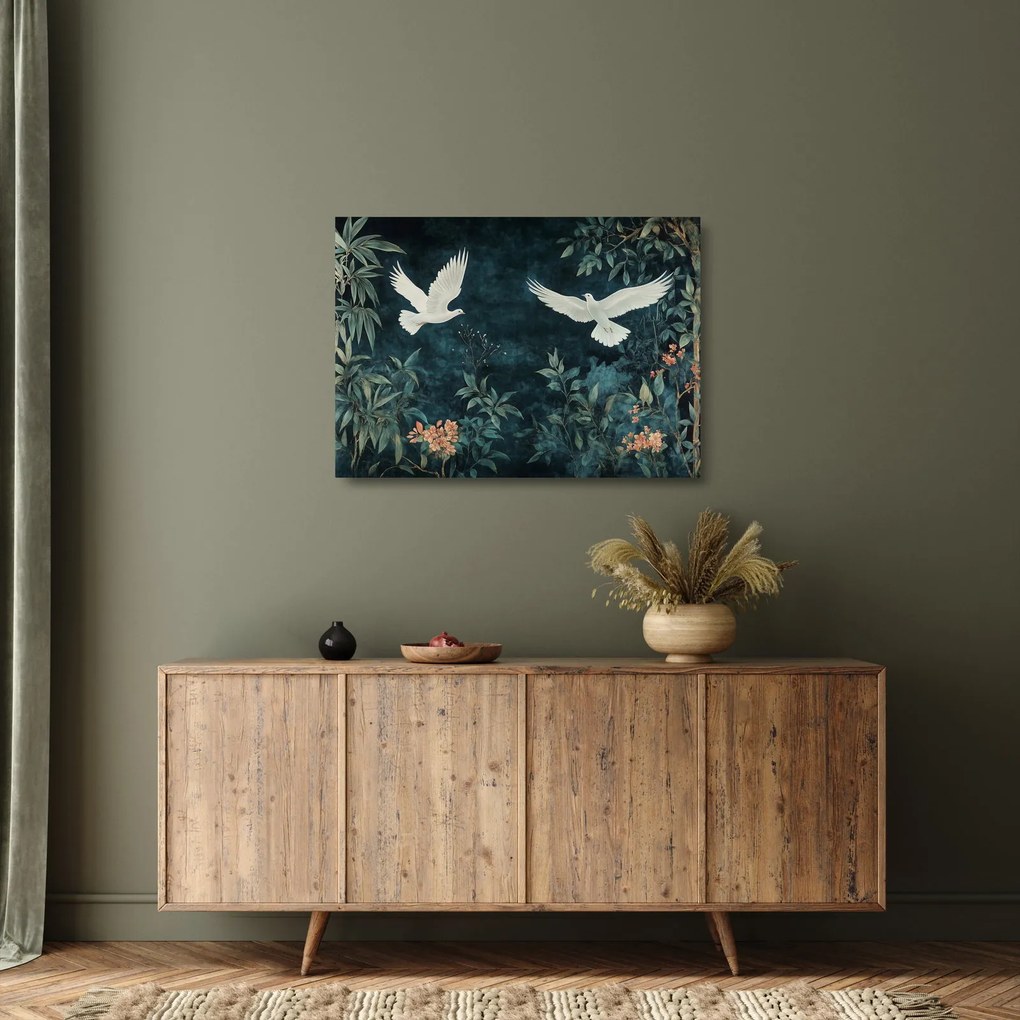 Sklenený obraz - Dve holubice (70x50 cm)