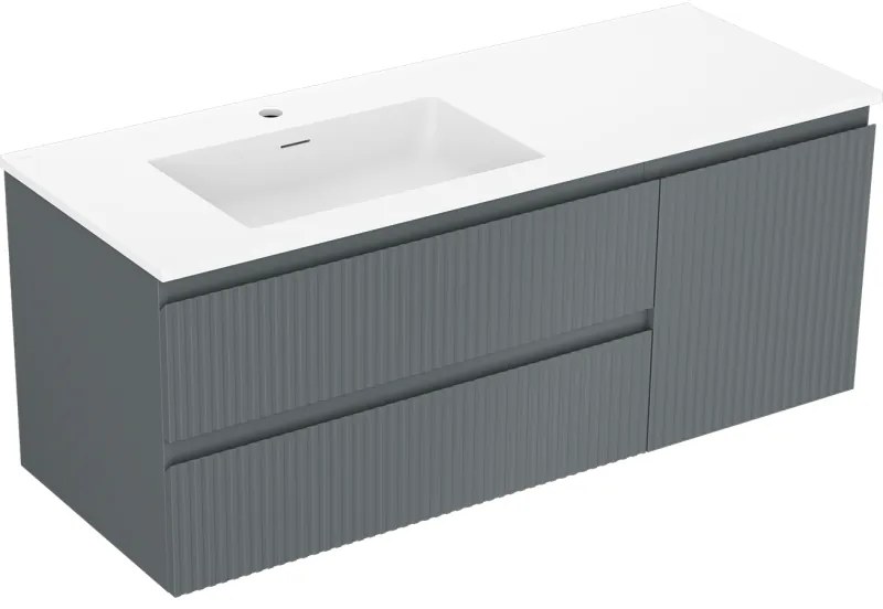 Mexen Rivel, kúpeľňová skrinka 120 cm s ľavým umývadlom Otis, 2S, 1D, drážkovaná, grafitová/biela matná, 91A23-12047-3-BBFFF66-W18L01