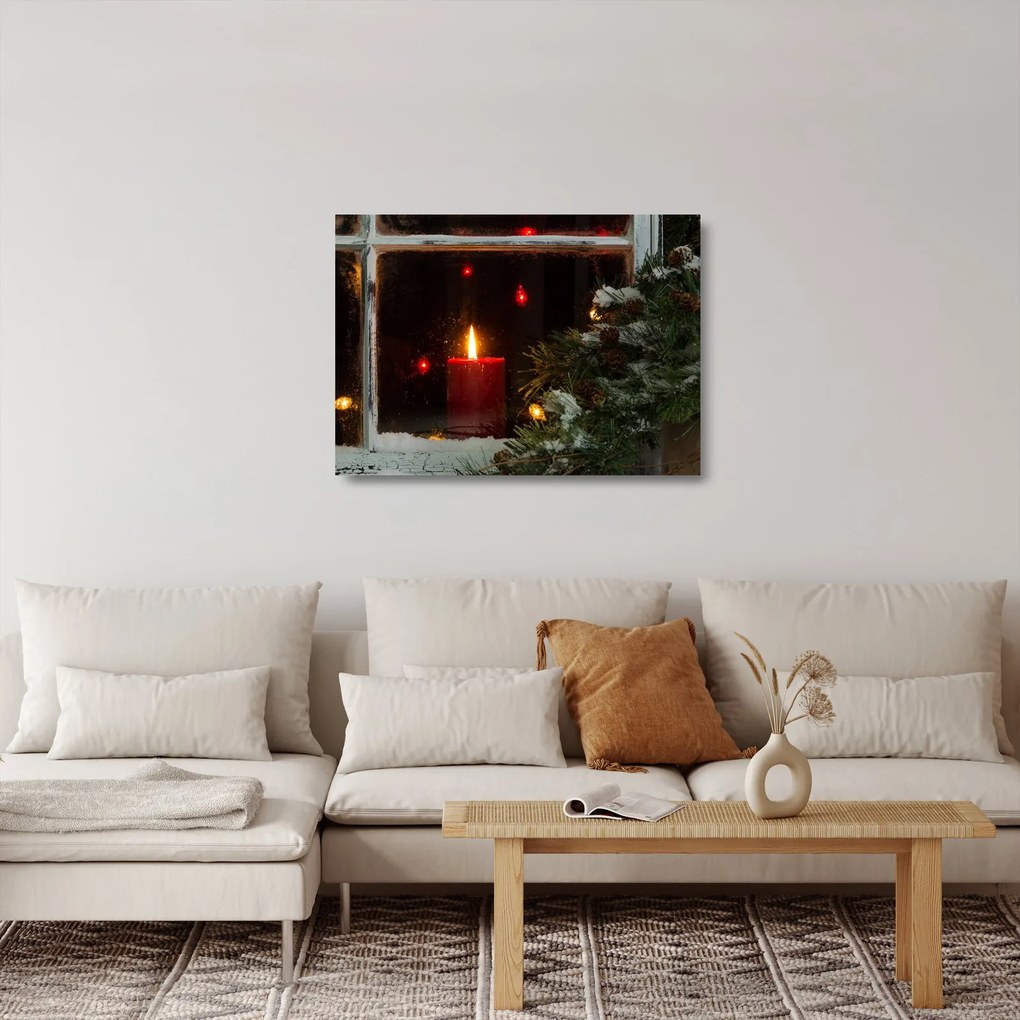 Sklenený obraz - Žiariaca vianočná sviečka (70x50 cm)