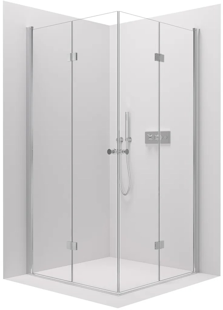 Cerano Volpe Duo, sprchovací kút so skladacími dverami 90(dvere) x 80(dvere) x 190cm, 6mm číre sklo, chrómový profil, CER-CER-480187