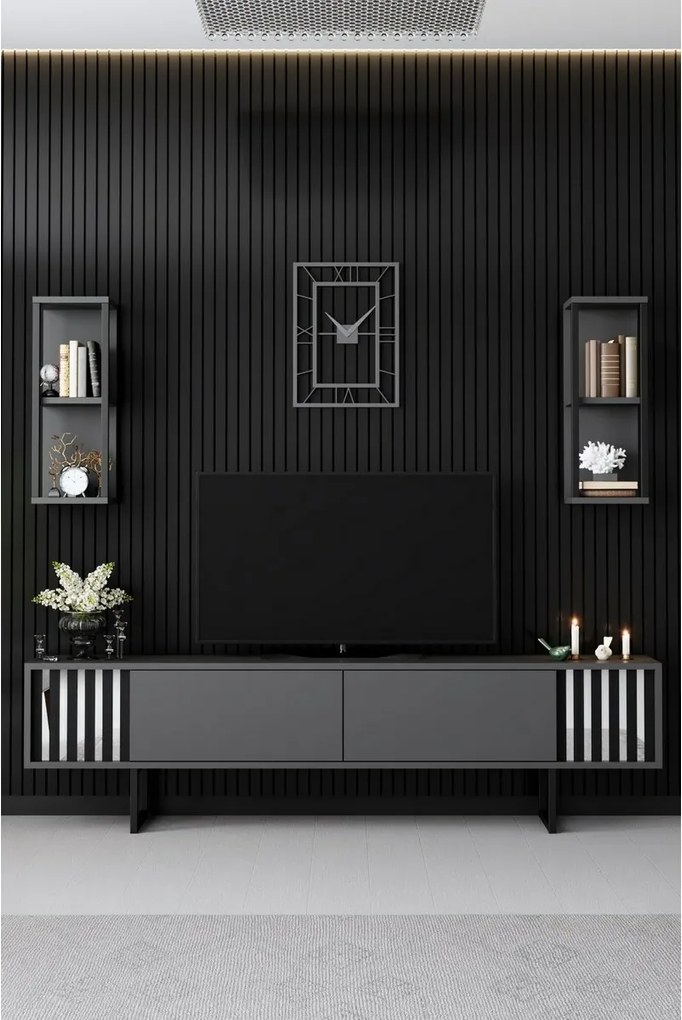 Televízny stolík s policami Chrome Anthracite and Black
